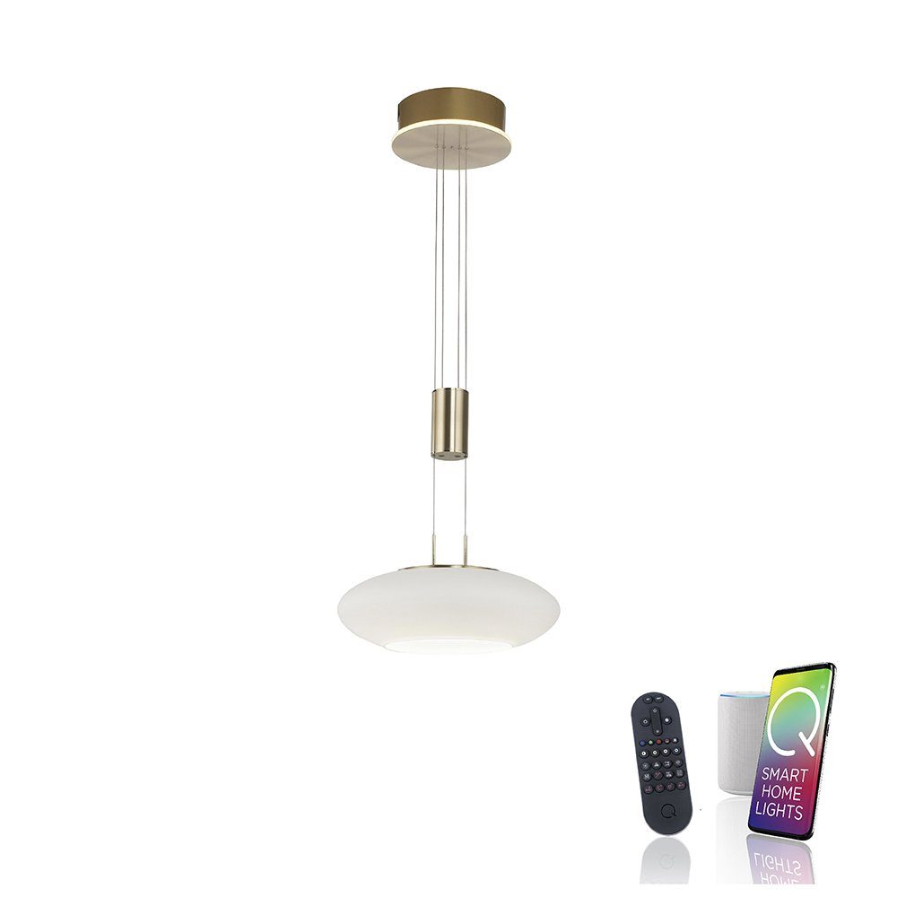 LED-Leuchte Home, Neuhaus Paul Pendellampe Q Home, dimmbar Smart Memoryfunktion, ETIENNE Smart Dimmfunktion, CCT Smarte LED matt höhenverstellbar mit Pendel CCT-Farbtemperaturregelung, Leuchtmittel, RGB-Farbwechsel, messing Fernbedienung