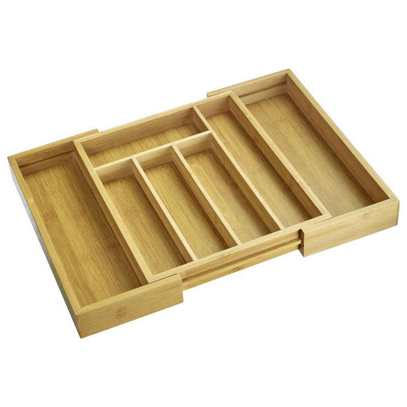 Thiru Besteckeinsatz für Schubladen ausziehbar mit 5 bzw. 7 Kammern aus Bambus, variabel ausziehbar, wahlweise 5 oder 7 Fächer