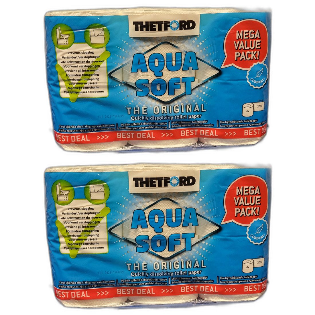 THETFORD Туалетная бумага 2x Aqua Soft Campingtoilettenpapier Sondergröße 6 Rollen von