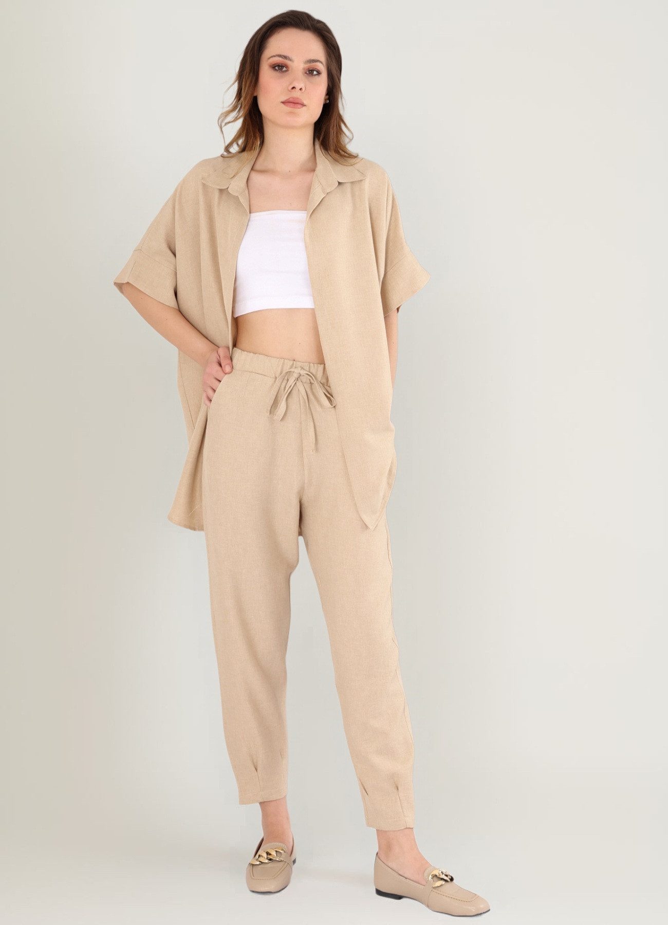 fashionshowcase Schlupfhose Schlupfhose Damen Hose Leinenoptik günstig online kaufen