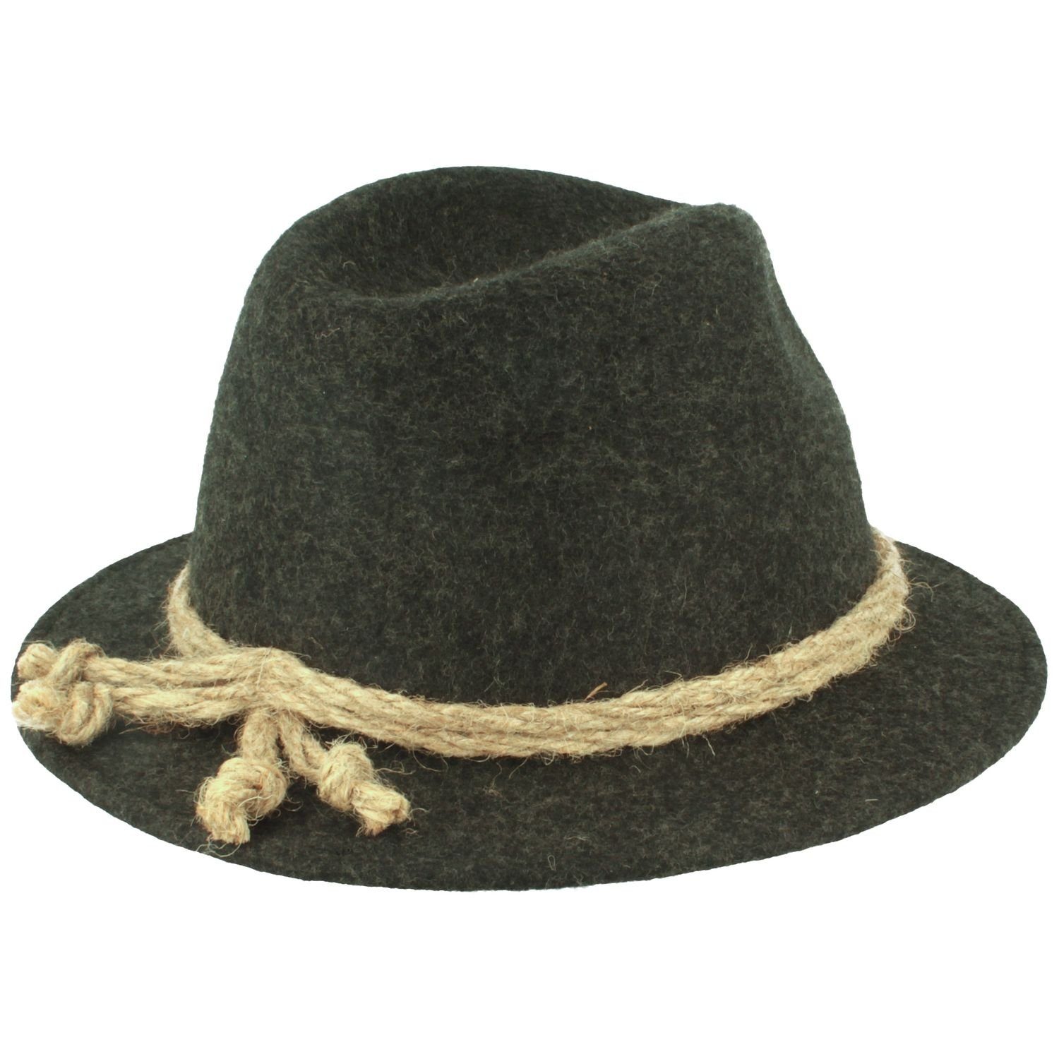 Breiter Filzhut mit Edelweiß und grober Kordel