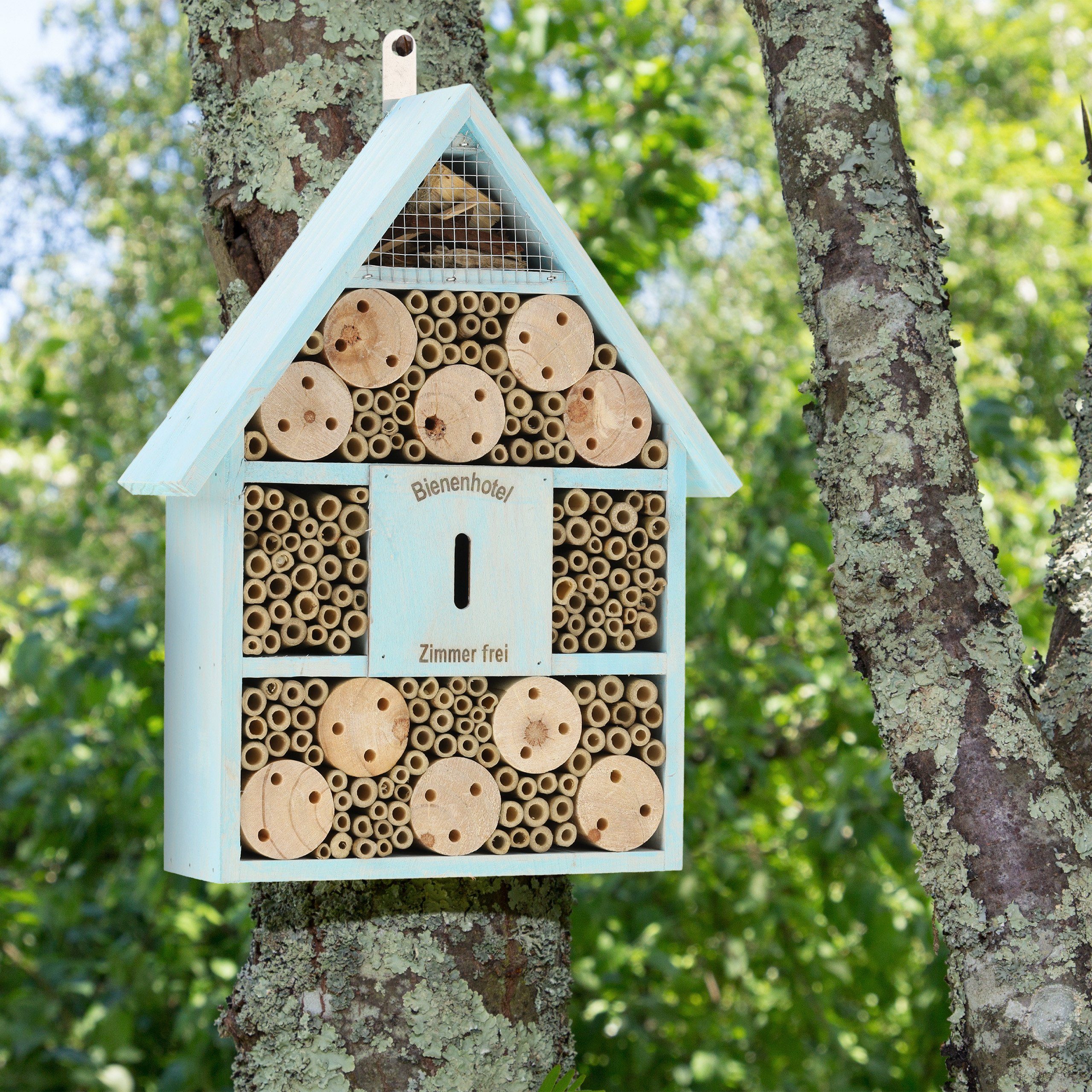 relaxdays Insektenhotel Bienenhotel mit Spitzdach, blau