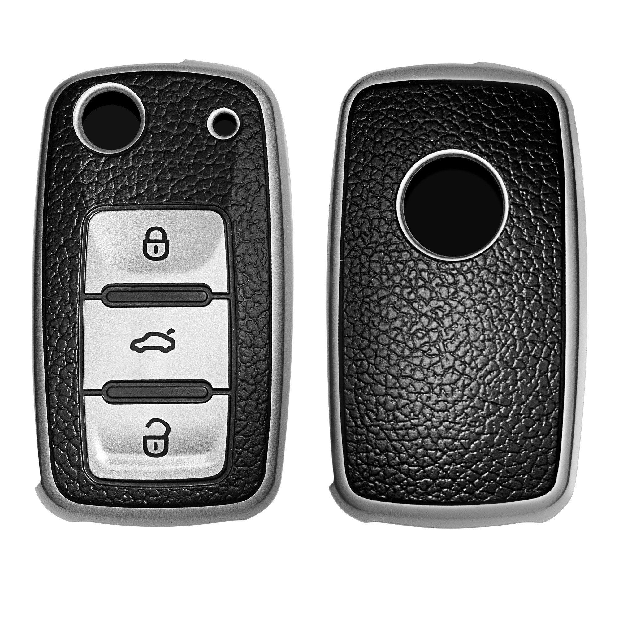 Autoschlüssel Hülle für VW Golf Skoda Seat Schlüsselhülle Cover 3-Tasten  TPU Auto Schlüssel Cover (Blau)