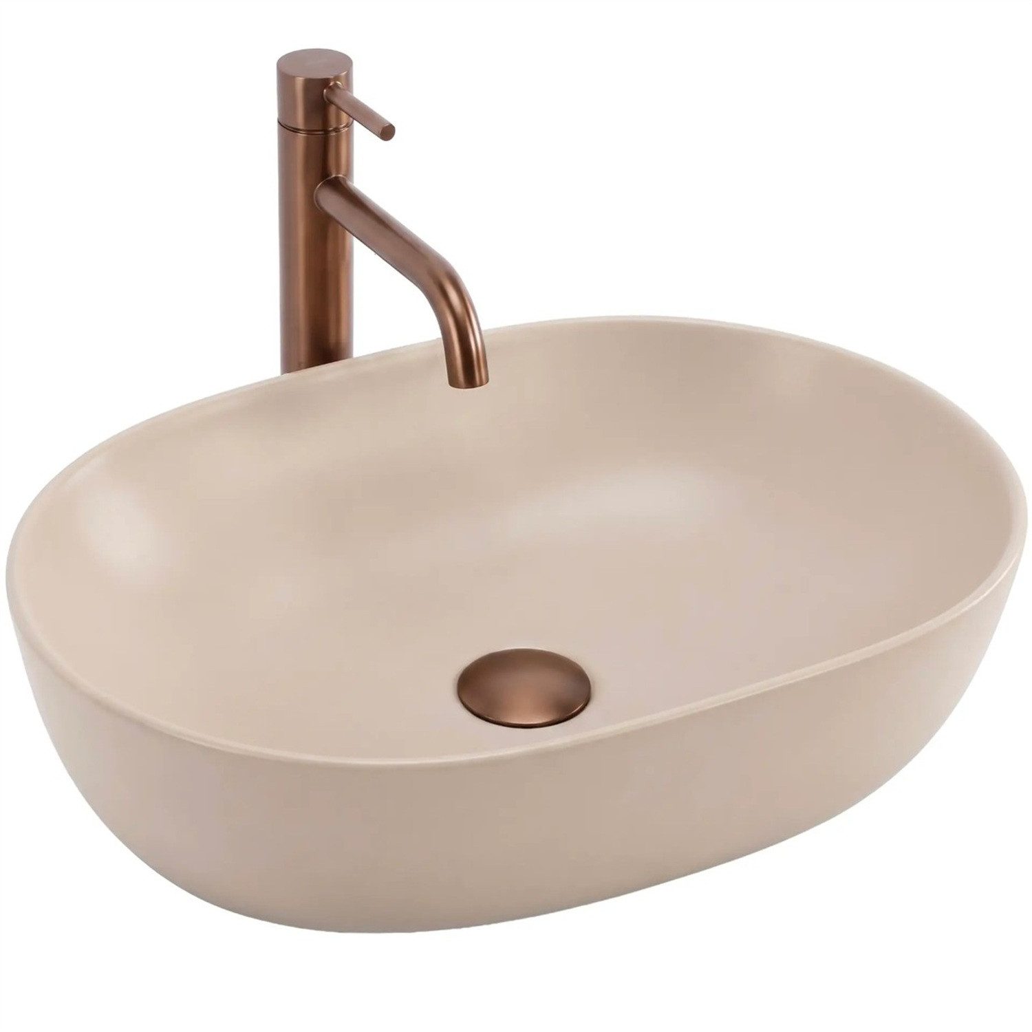 wohnwerk.idee Aufsatzwaschbecken Aufsatzwaschbecken Lisa Mocca Matt Beige Oval 49 × 35 cm, Mattes Mocca-Finish, kompakte Form