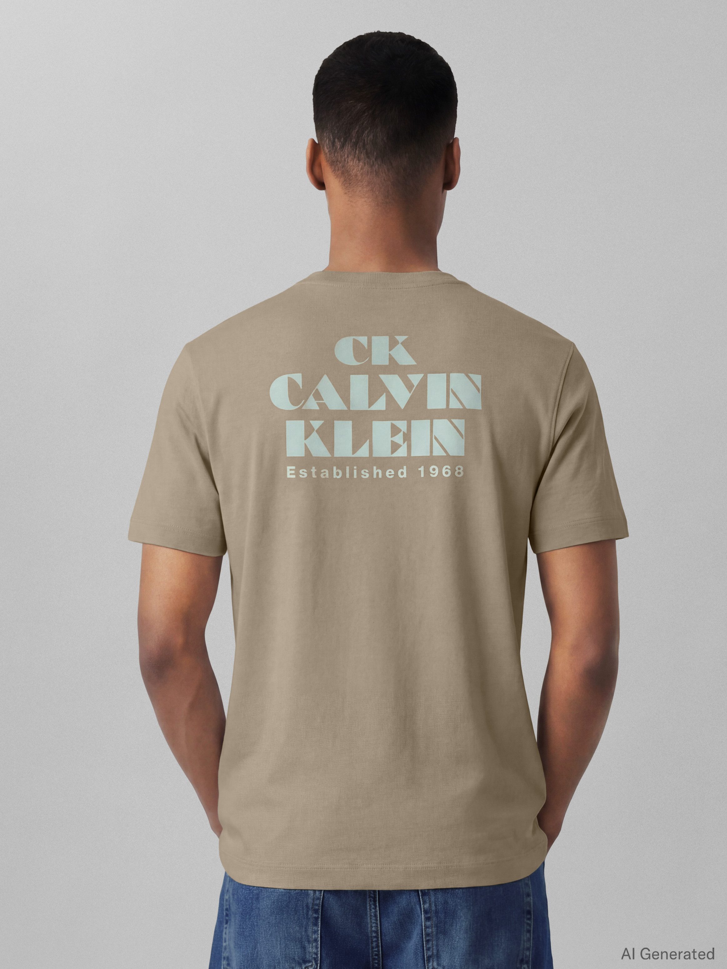Calvin Klein Jeans T-Shirt Rundhalsausschnitt, reine Baumwolle, großer Rückendruck