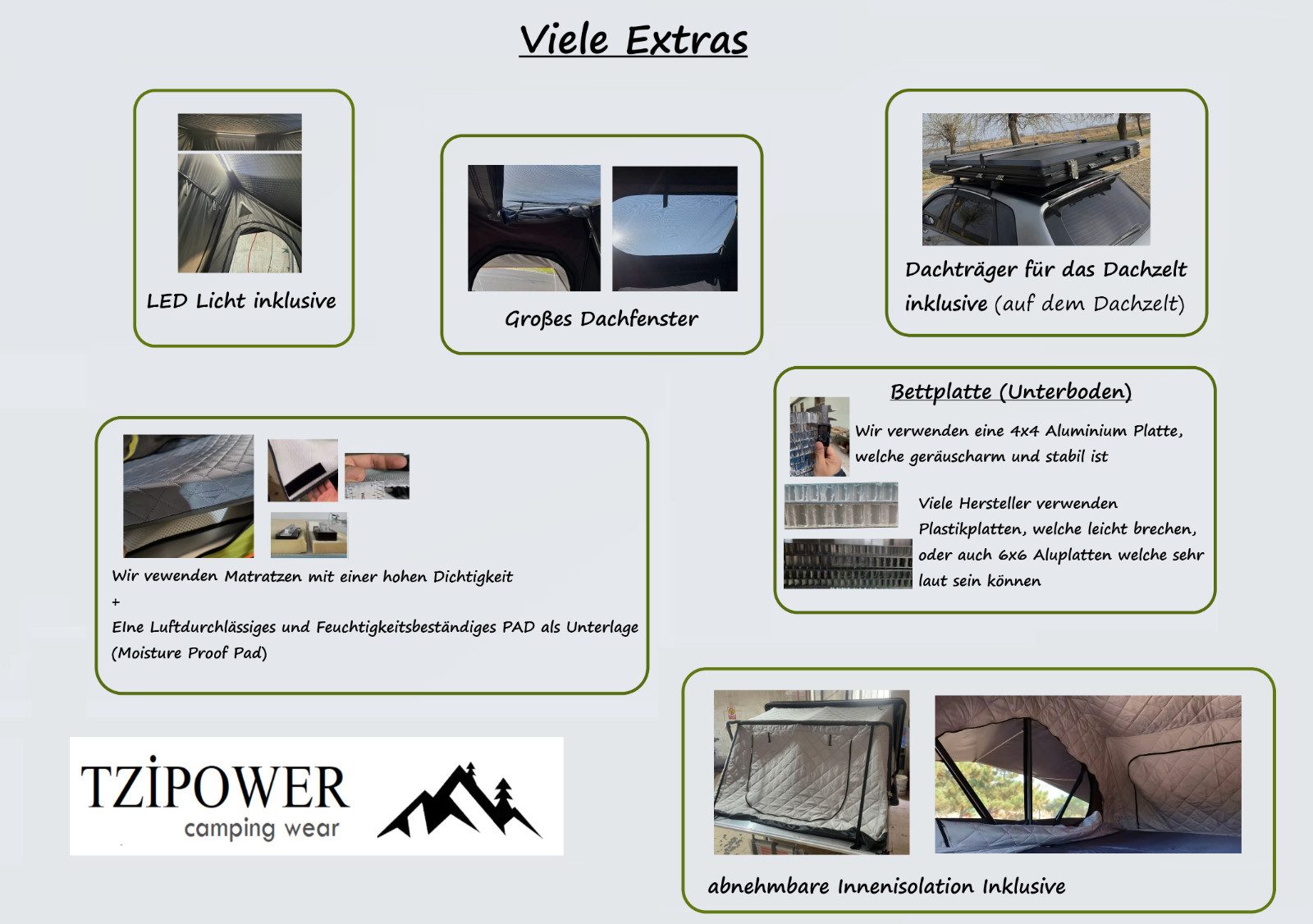 TZIpower Dachzelt Dachzelt Autodachzelt Aluminium Case 2 Größen 5 Personen Schwarz LED, Personen: 5