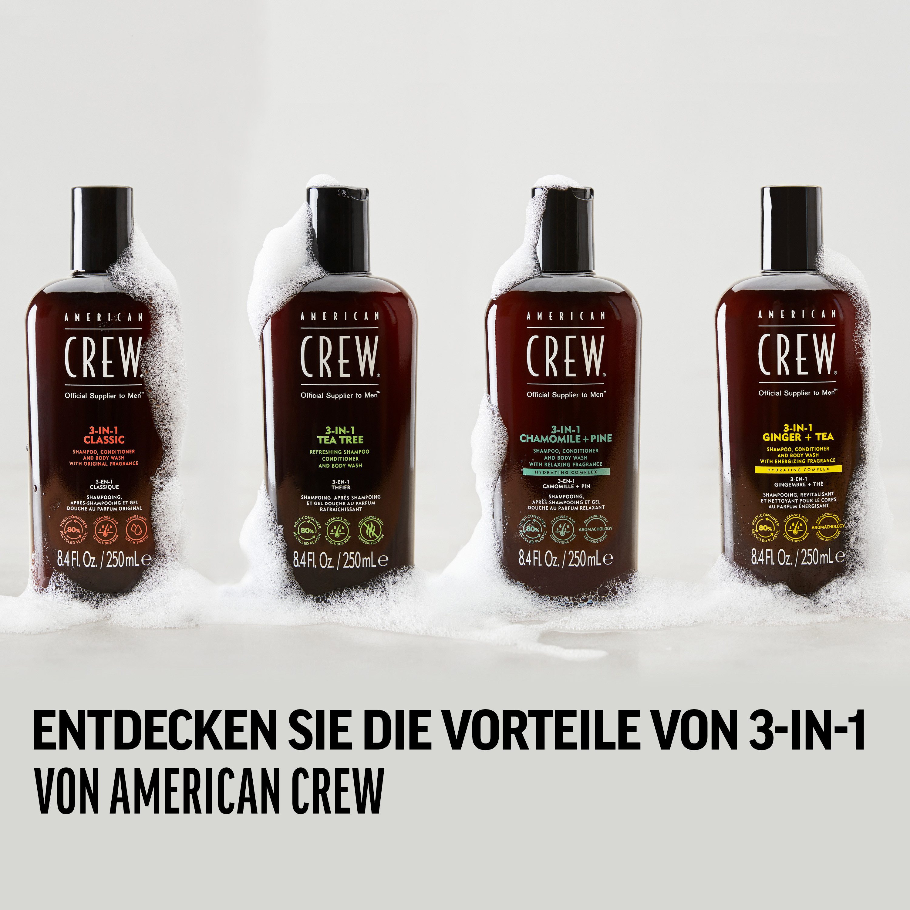 American Crew Haarshampoo 3In1 Classic Shampoo 450 ml, Für Herren aller Haartypen, spendet Feuchtigkeit, beruhigt Kopfhaut.