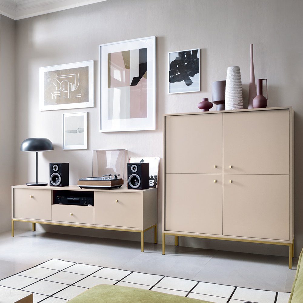 Lomadox Wohnzimmer-Set MALAGA-160, (Mega-Spar-Set, 2-St., 2-tlg), in sandbeige, Fußgestell goldfarben, goldene Griffe