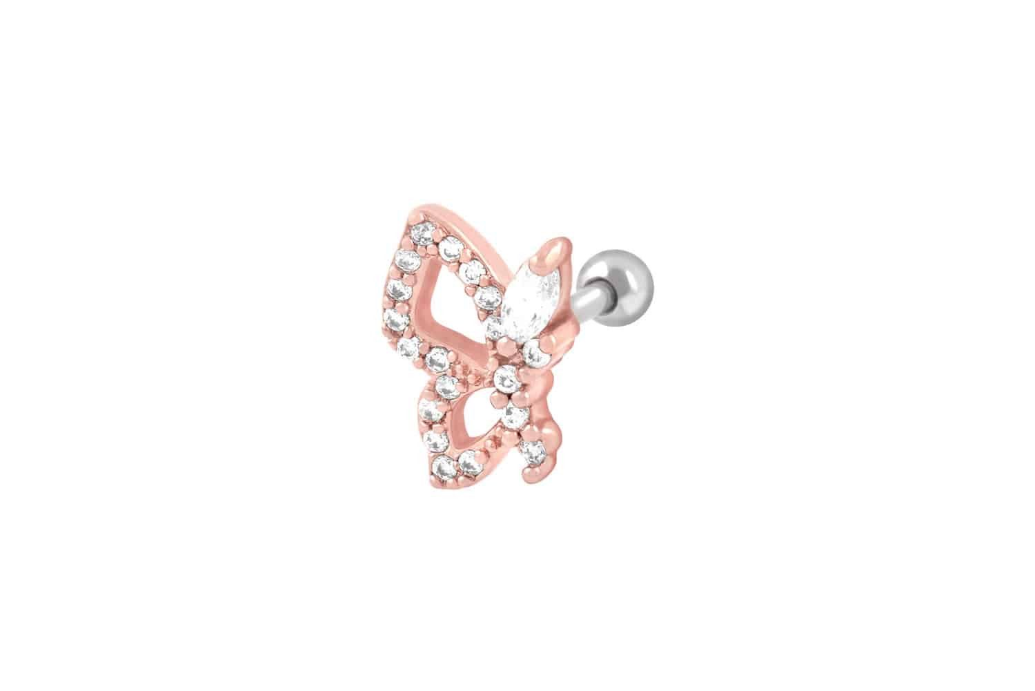Piercing-Set Chirurgenstahl Ohrpiercing mit Brass-Design SCHMETTERLING + KRISTALLE