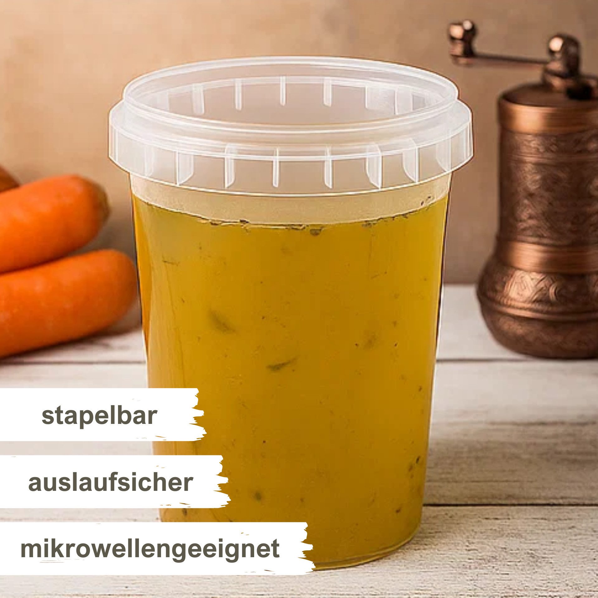 mikken Mehrwegbecher Kunststoffdose 520 ml Frischhaltedose Lebensmittelbehälter, (Set, 10-tlg), Heißabfüllung, Schockfrostung, BPA-frei, luftdicht, auslaufsicher