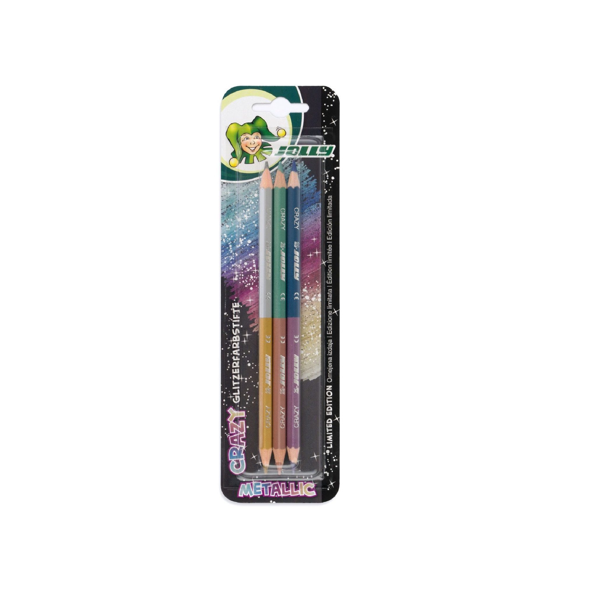 JOLLY Buntstift Supersticks - Glitzer Crazy Metallic 3er Set - zwei Farben pro Stift, für glänzende Ideen - bruchsichere Mine - Made in Austria