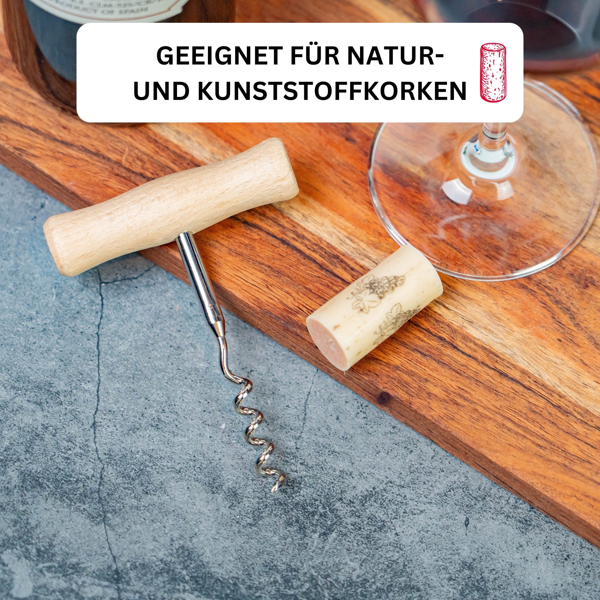 WESTMARK Korkenzieher Wendel mit Seele, Länge: 10,4 cm, Holz/Stahl, Woody, Hellbraun/Silber, müheloses Entkorken, einfaches Eindrehen, Made in Germany