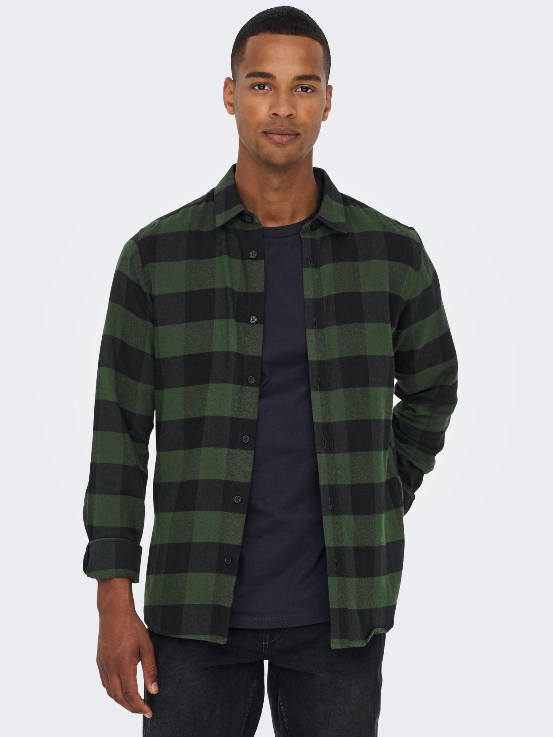 ONLY & SONS Langarmhemd Freizeit Karohemd Holzfäller Kariertes Flanellhemdfür (1-tlg) Baumwolle Slim Fit Kentkragen kariert wärmend Knöpfe
