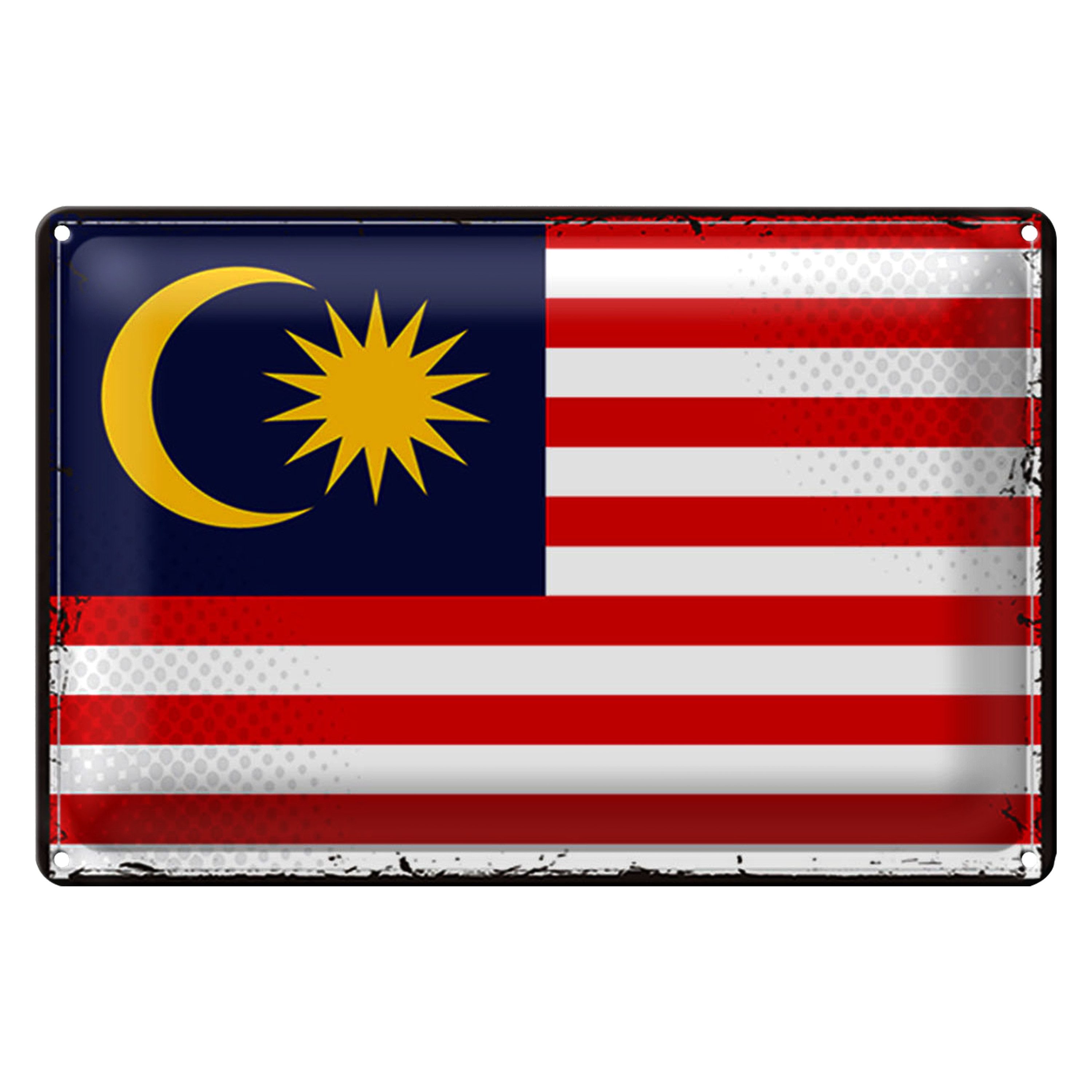 Roomando Metallschild Flagge Malaysia 40x30cm Retro Flag of Malaysia