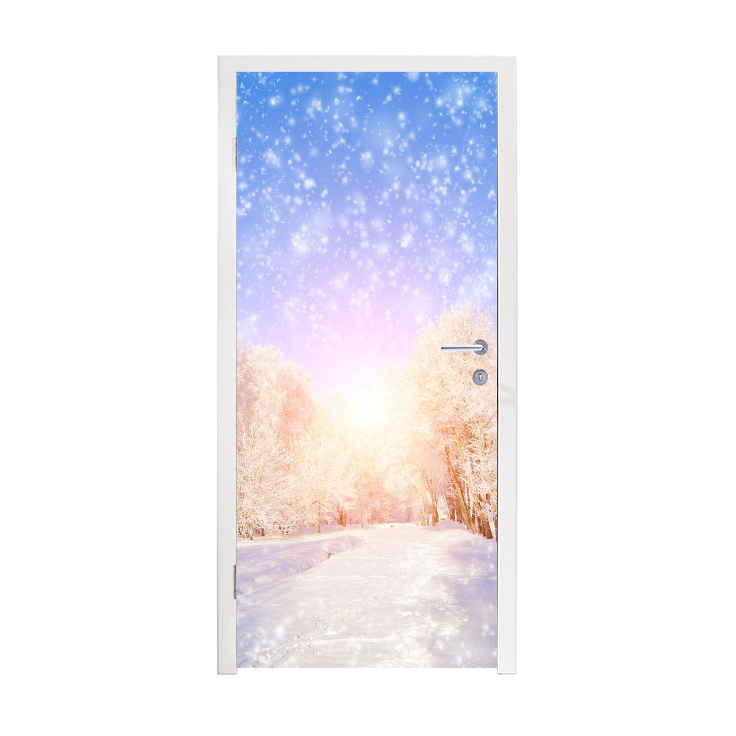 MuchoWow Türtapete Schnee - Sonne - Winter, Matt, bedruckt, (1 St), Fototapete für Tür, Türaufkleber, 75x205 cm