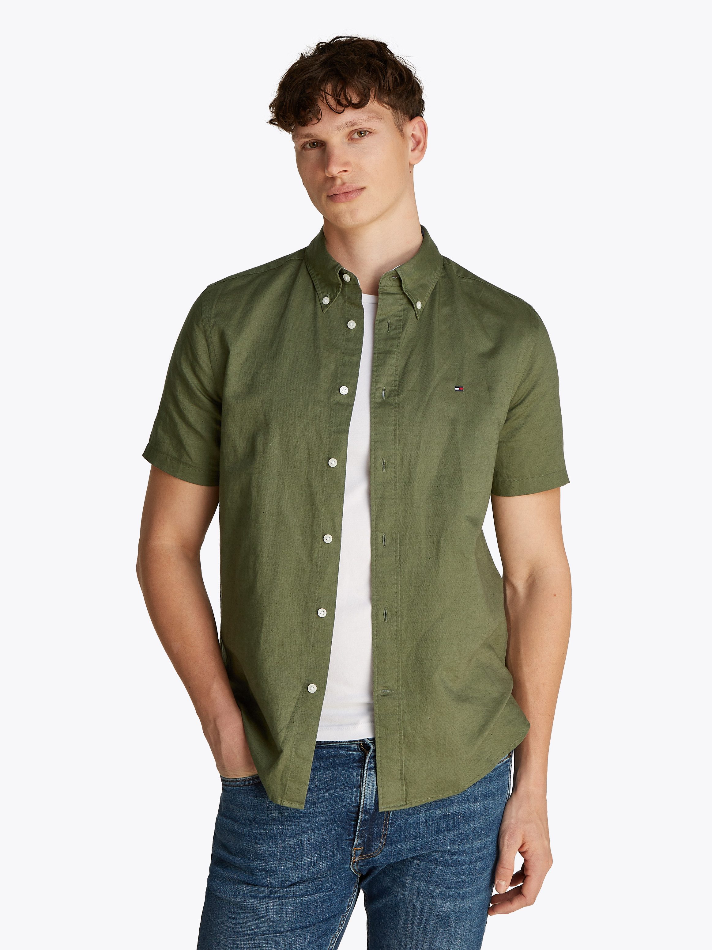 Tommy Hilfiger Kurzarmhemd LINEN BLEND SOLID günstig online kaufen