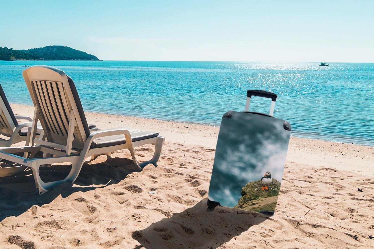 Ferien, 4 Klippe, Rande MuchoWow Reisekoffer Rollen, Handgepäckkoffer für Papageientaucher Reisetasche Handgepäck Trolley, am einer rollen, mit