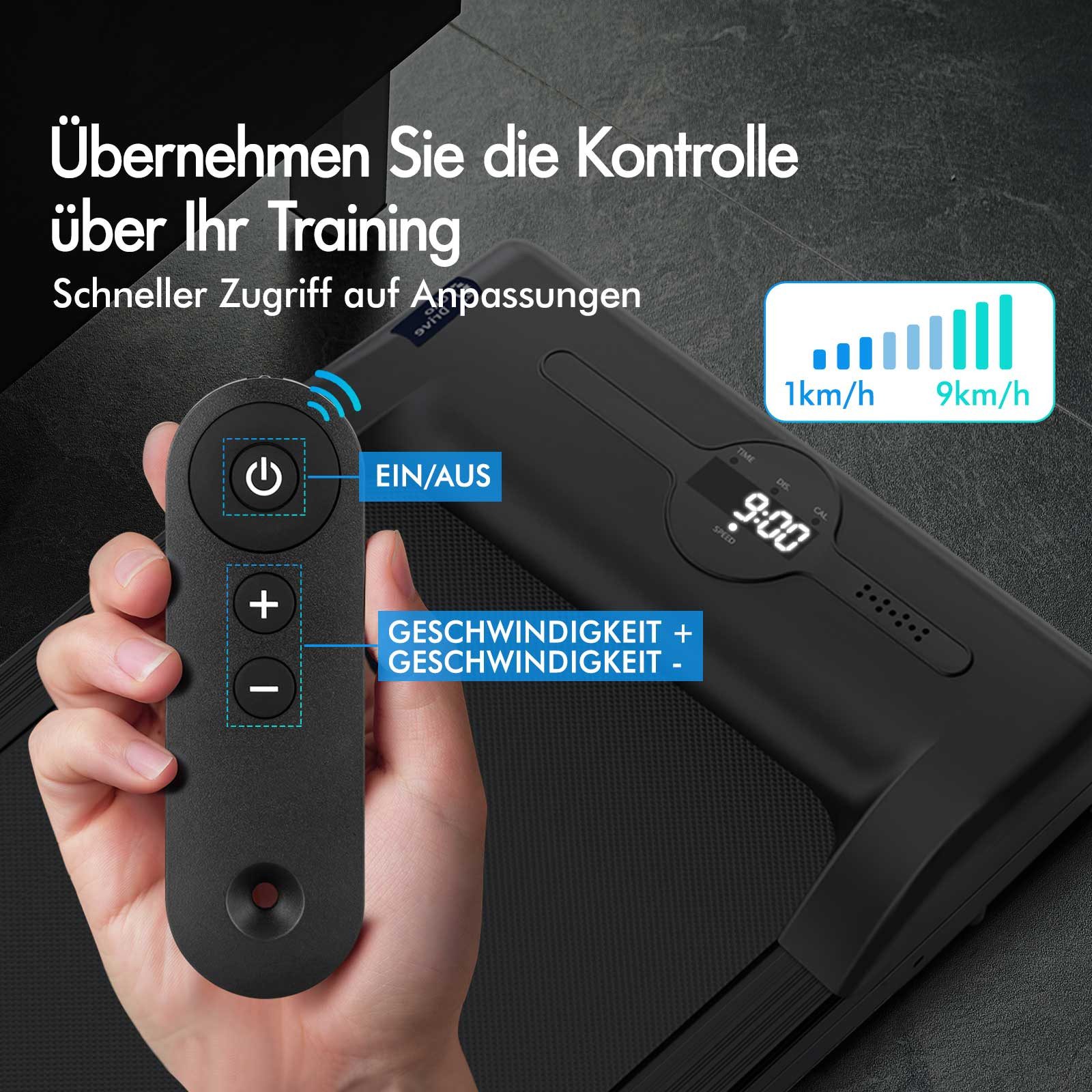 BLACK LORD Laufband für Zuhause, Walking Pad, mit LED-Anzeige 12km/h mit Steigung (1-tlg), mit Bluetooth, Fernbedienung, 1-9 km/h, 119 x 48,5 x 12 cm
