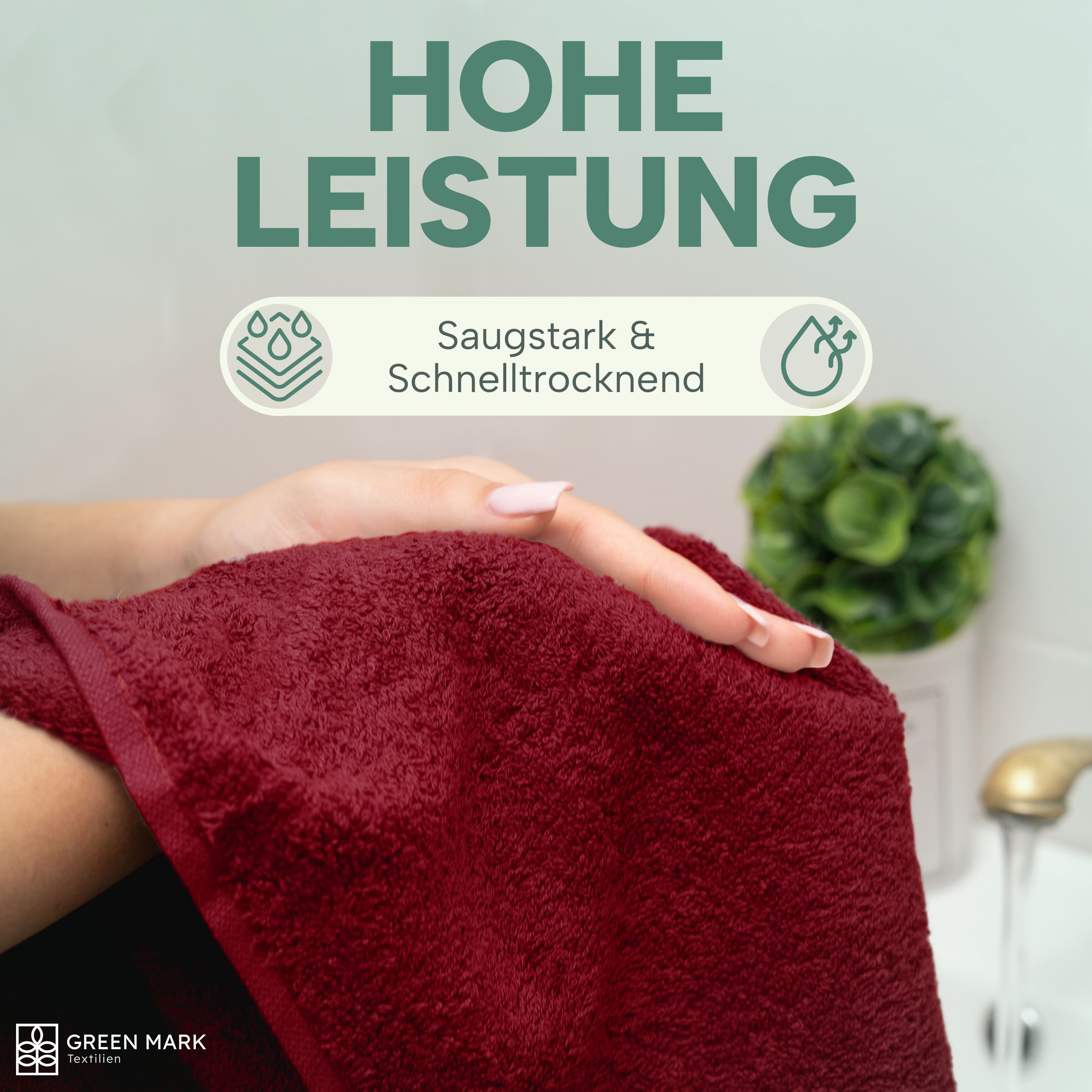 NatureMark Handtücher 8er-Sparpack Handtücher 50x100cm, Baumwolle (8-St), 8X Handtücher, 100% Baumwolle, Bordeaux rot, 50 x 100cm – Bild 4 von 5
