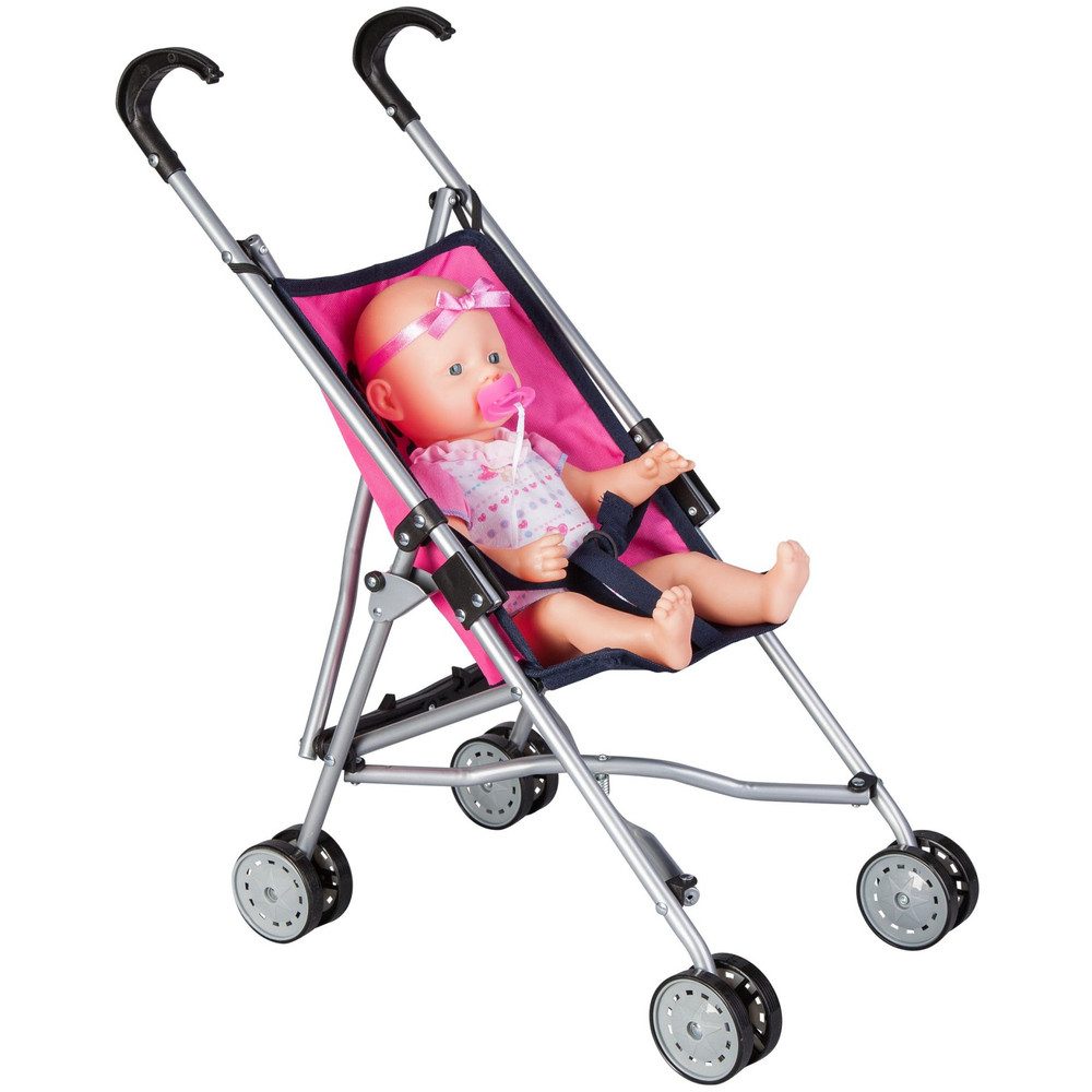 Besttoy Babypuppe Puppenbuggy - pink/blau mit Blumen - Besttoy günstig online kaufen