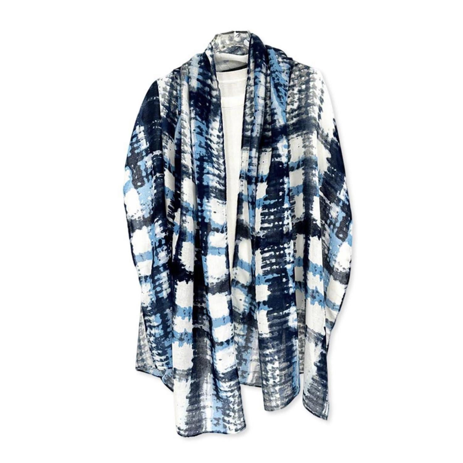 LuxusKollektion Modeschal Schal Damen Blume Schmetterling Fischgrät Tie-Dye Marine Blau, (1-St)