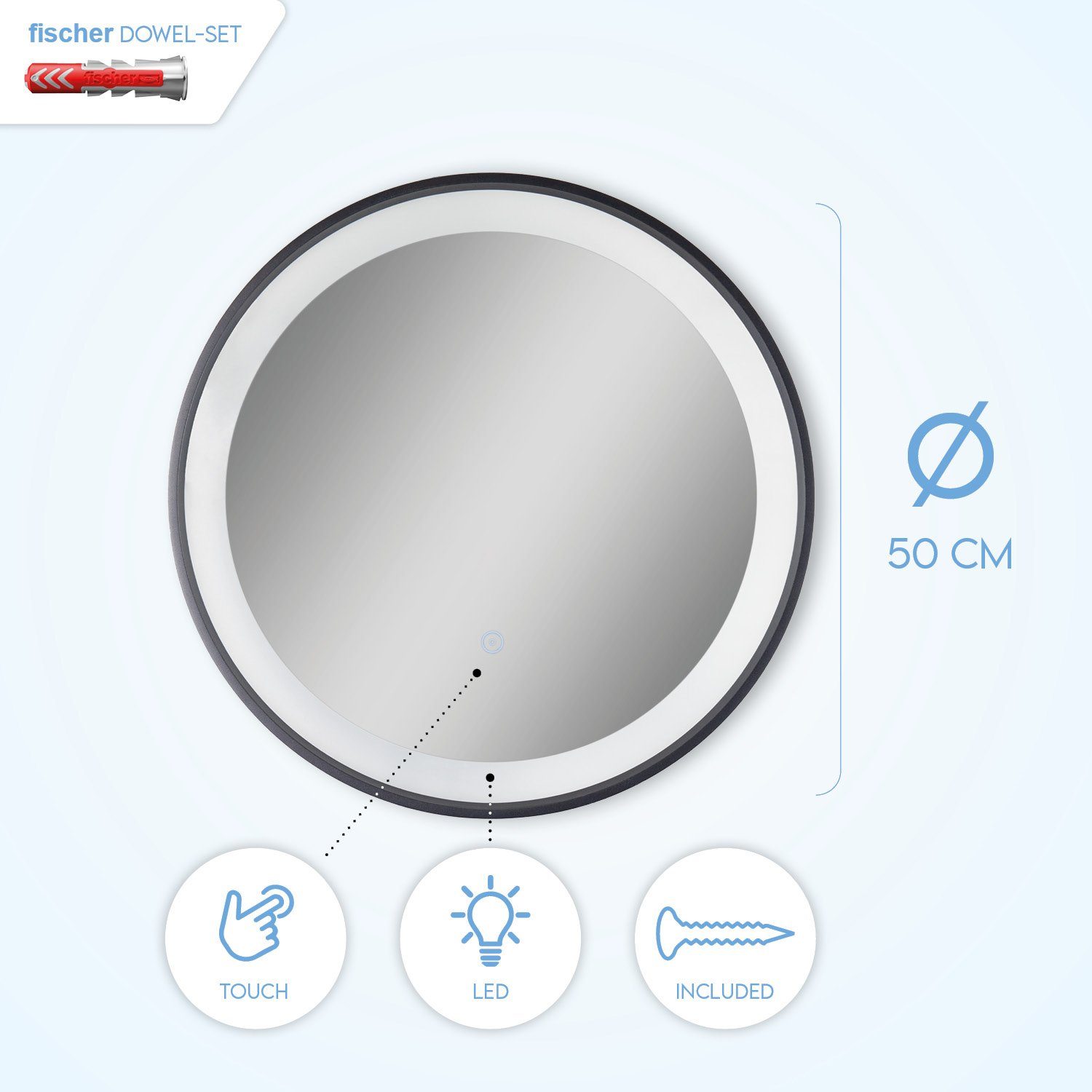 Paco Home wechselbar, Wandleuchte Spiegel Touch- LED Mit Beleuchteter IP44 50cm LED SHIRLEY, Backlight Rand Rund Neutralweiß
