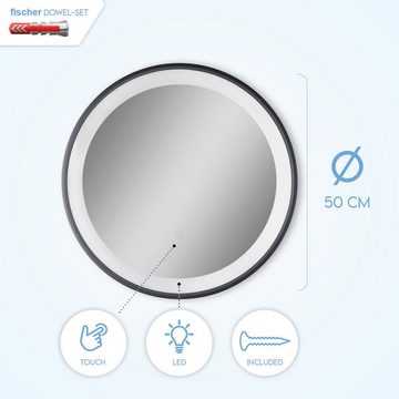 Paco Home Wandleuchte SHIRLEY, LED wechselbar, Neutralweiß, Beleuchteter Spiegel LED Backlight Rund 50cm IP44 Touch- Mit Rand
