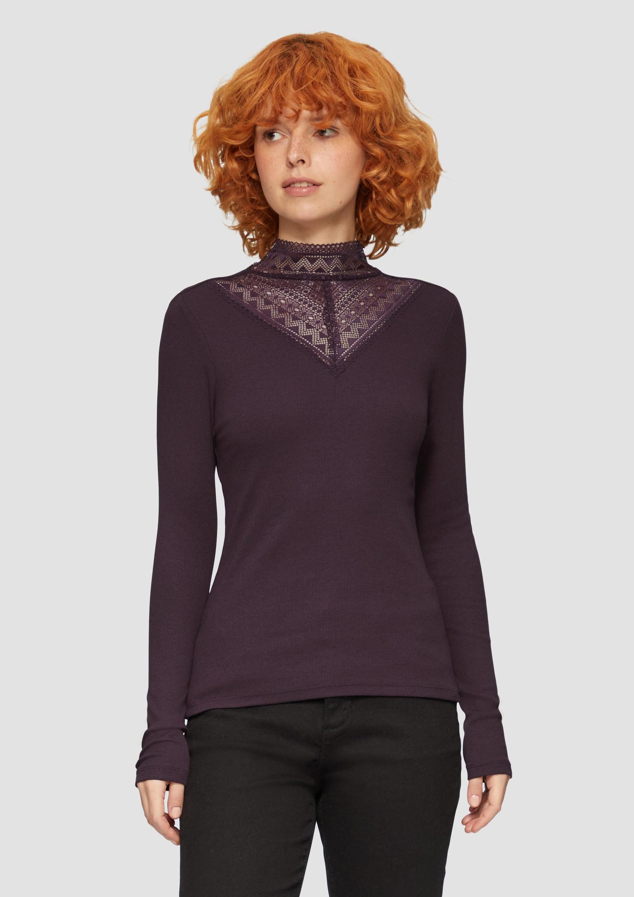 QS Langarmshirt T-Shirt Rippshirt mit Spitzeneinsatz günstig online kaufen