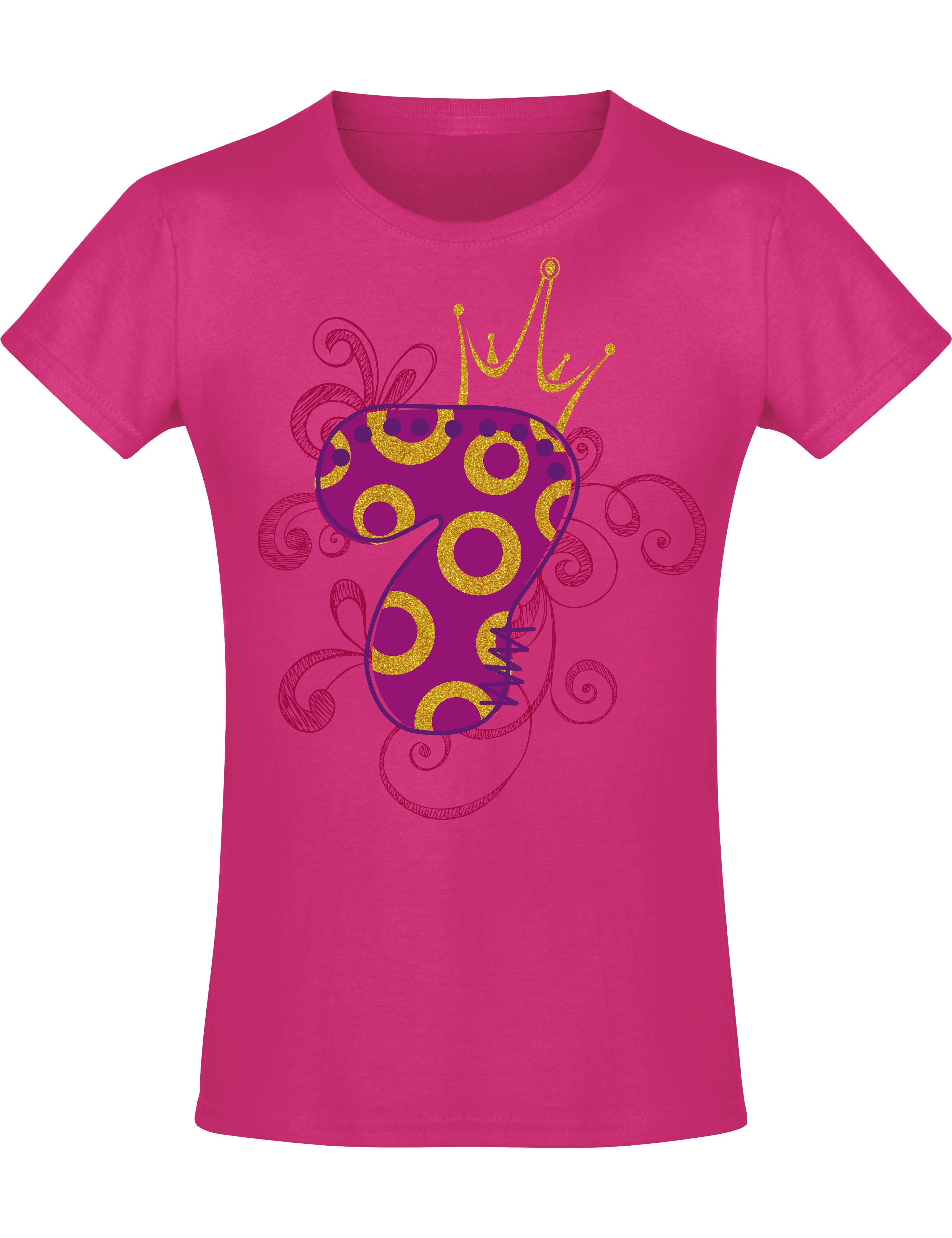 Siebdruck, Krone, aus Print-Shirt Mädchen : Baddery Geburstagsgeschenk mit für 7 hochwertiger Jahre Baumwolle