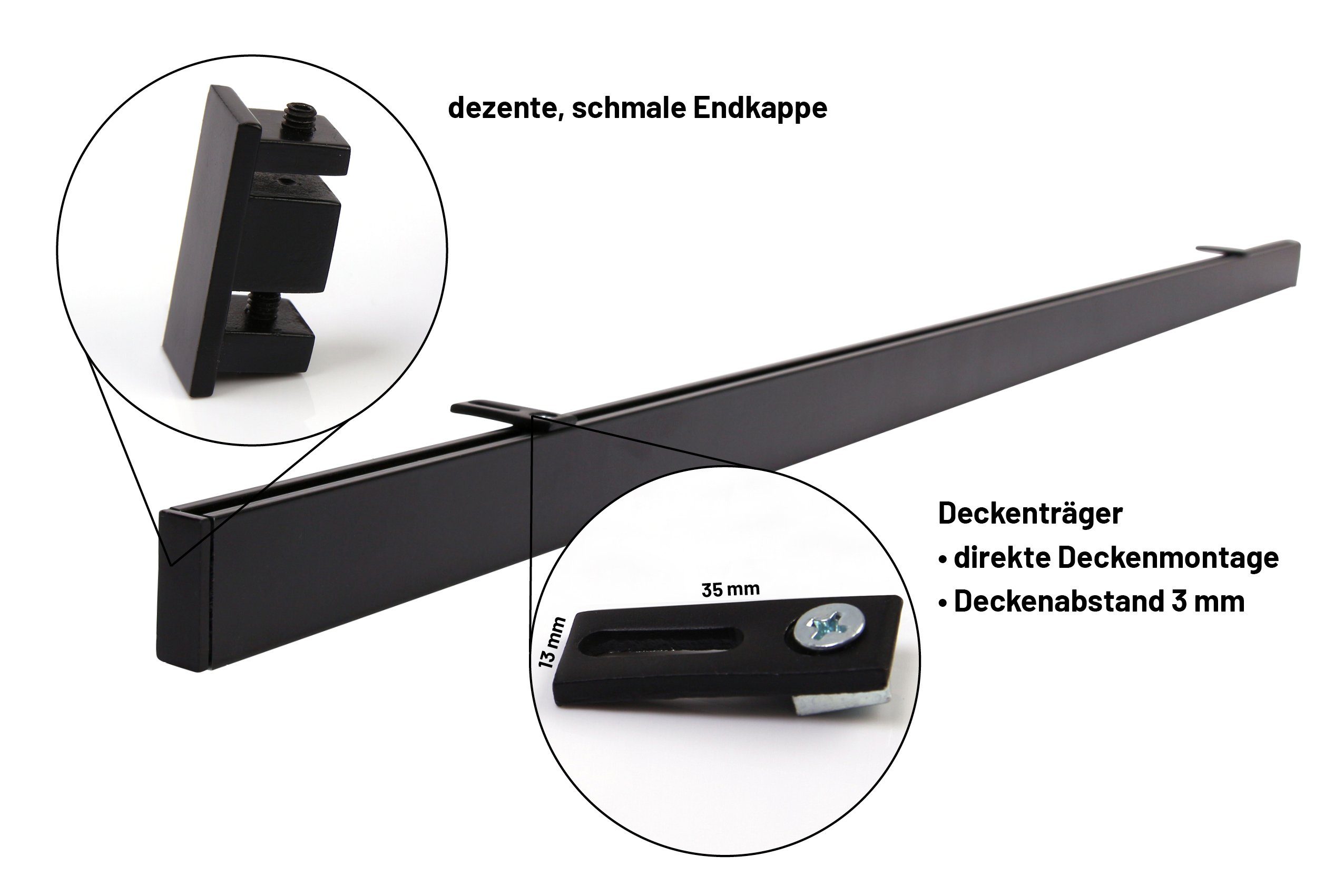 Deco-Raum Gardinenstange Innenlauf eckig, 1-läufig, Wunschmaßlänge, kürzbar, Deckenträger, Geschraubt, Metall