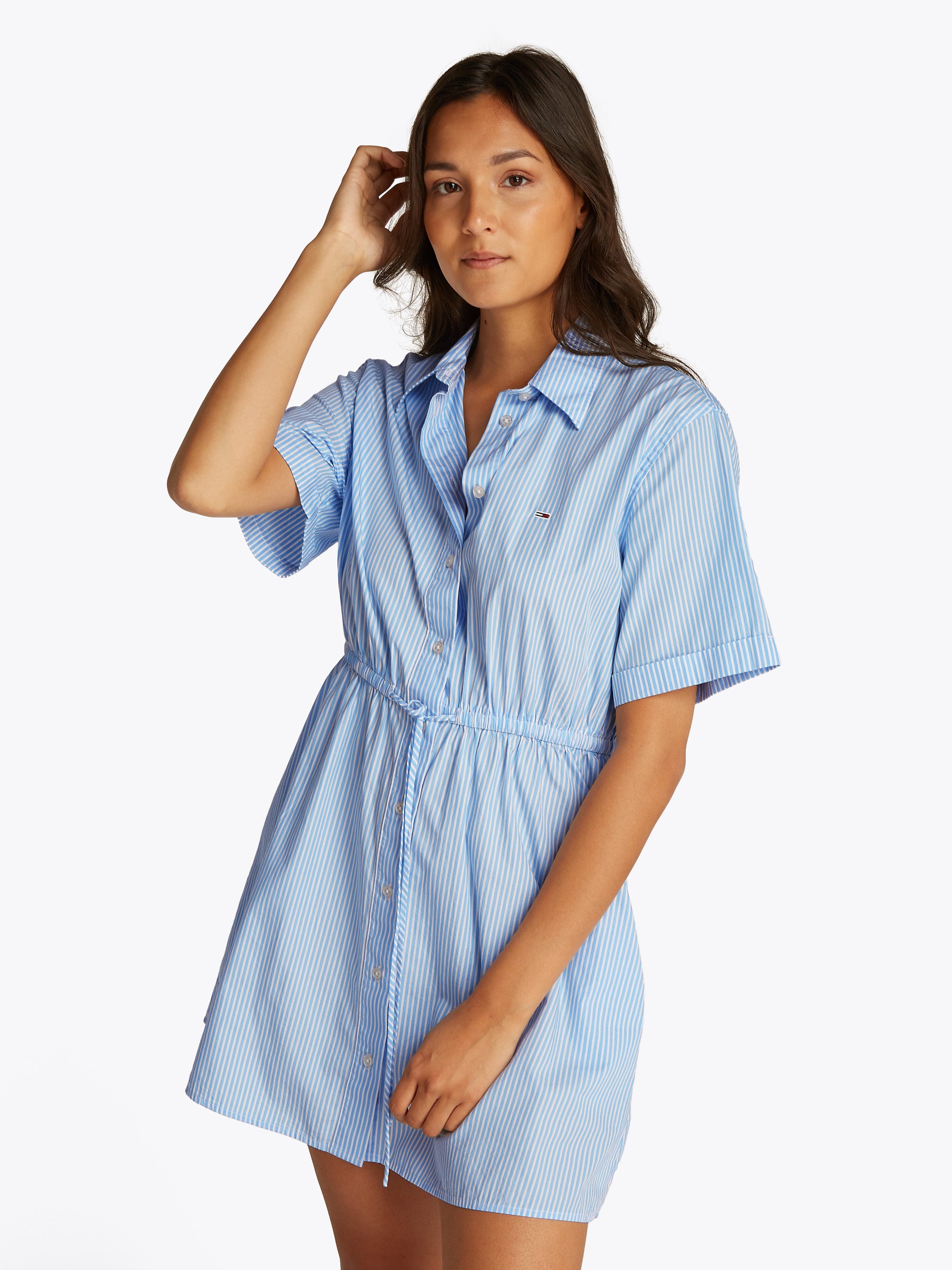 Tommy Jeans Shirtkleid TJW MINI STRIPE SHIRT DRESS mit Taillen Bindeband günstig online kaufen