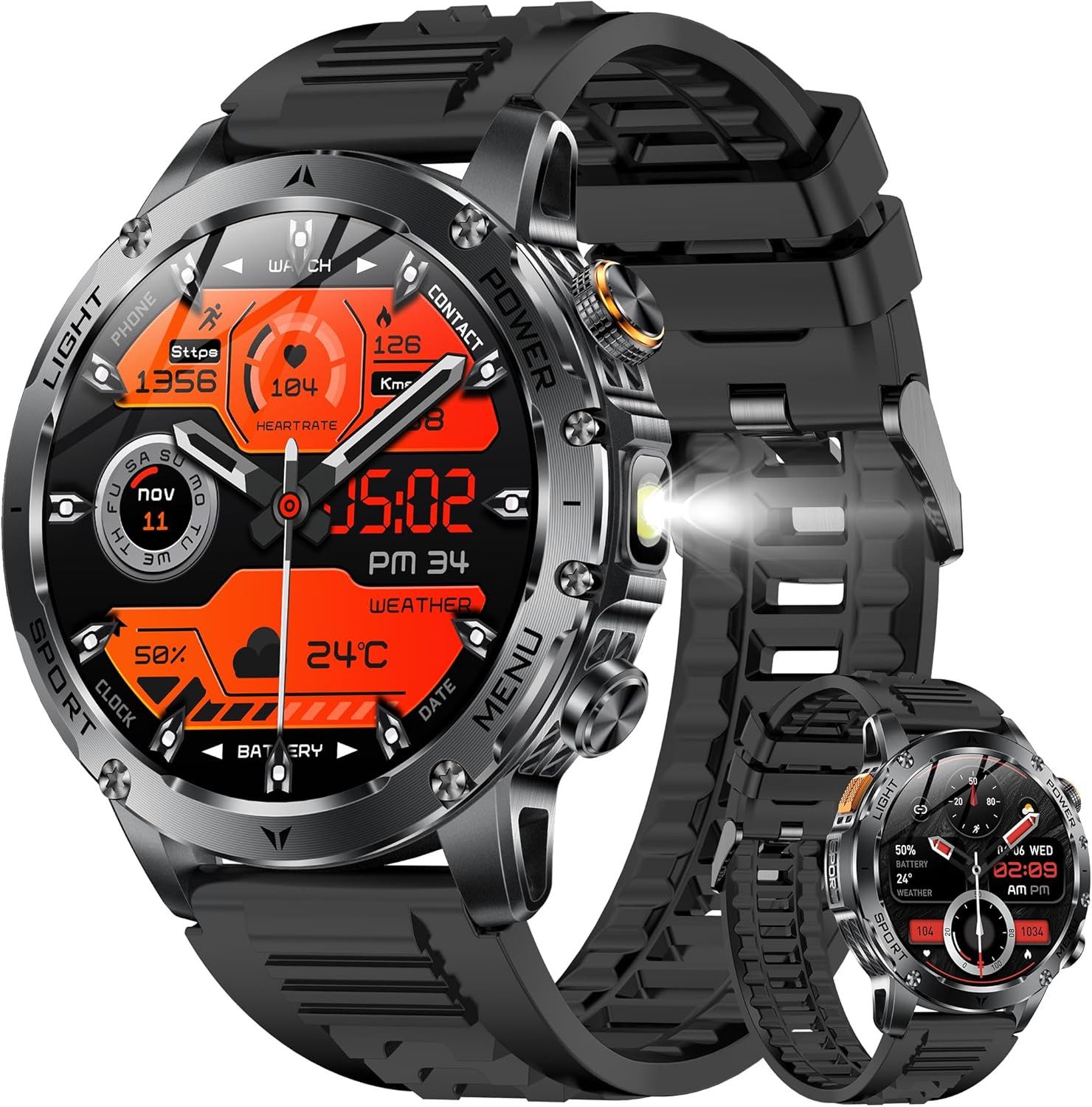 SGDDFIT Smartwatch (4,6 cm, android ios), Smartwatch mit AMOLED Display Bluetooth Telefonfunktion und 100 Tagen