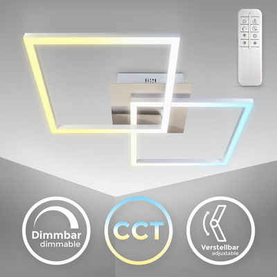 B.K.Licht Deckenleuchte LED Deckenlampe dimmbar 62x36cm Timer Nachtlicht Wohnzimmer - BKL1333, Dimmfunktion, LED fest integriert, CCT Farbtemperatursteuerung - Warmweiß / Neutralweiß / Kaltweiß, 3000-6500K Lampe 27W 3040lm Fernbedienung Schlafzimmer alu-gebürstet