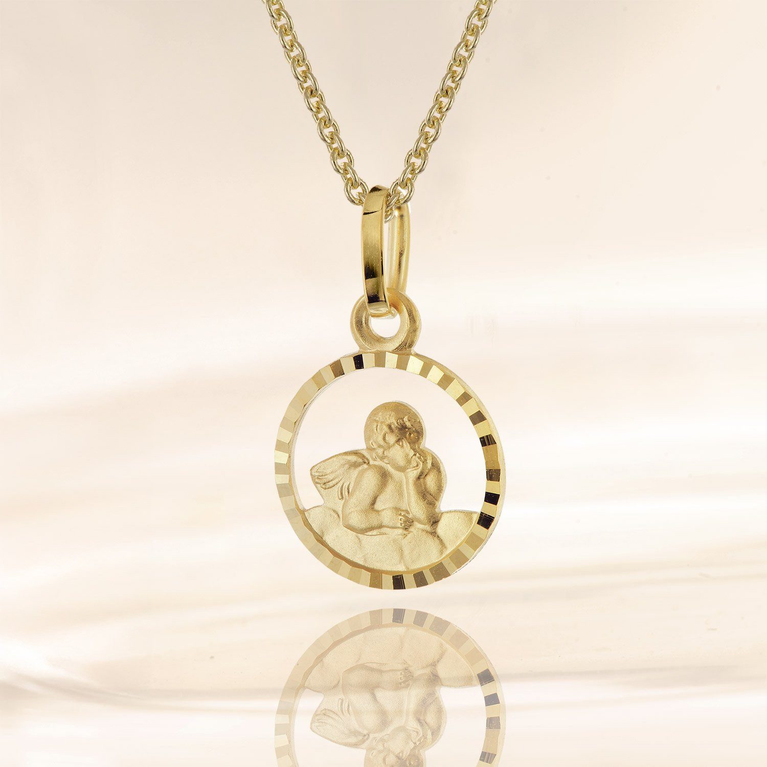 trendor Kette mit Anhänger Kinder-Anhänger Amor Gold 333/8K + vergoldete Silberkette