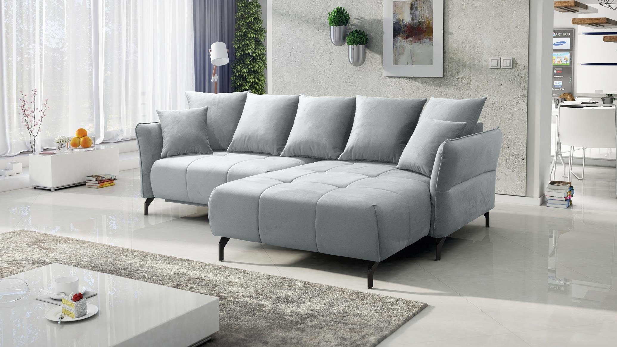 Furnix Ecksofa KAIROSS Sofa mit Schlaffunktion Auswahl, mit Bettkasten, ausziehbare Liegefläche: 133 x 234 cm Hellgrau EL24