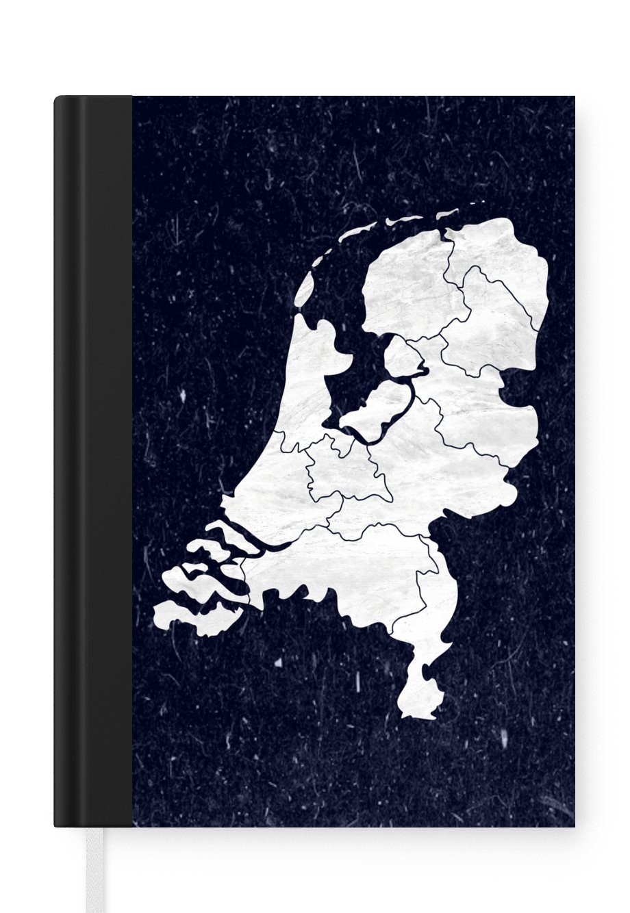 MuchoWow Notizbuch Karte - Niederlande - Weiß, Journal, Merkzettel, Tagebuch, Notizheft, A5, 98 Seiten, Haushaltsbuch