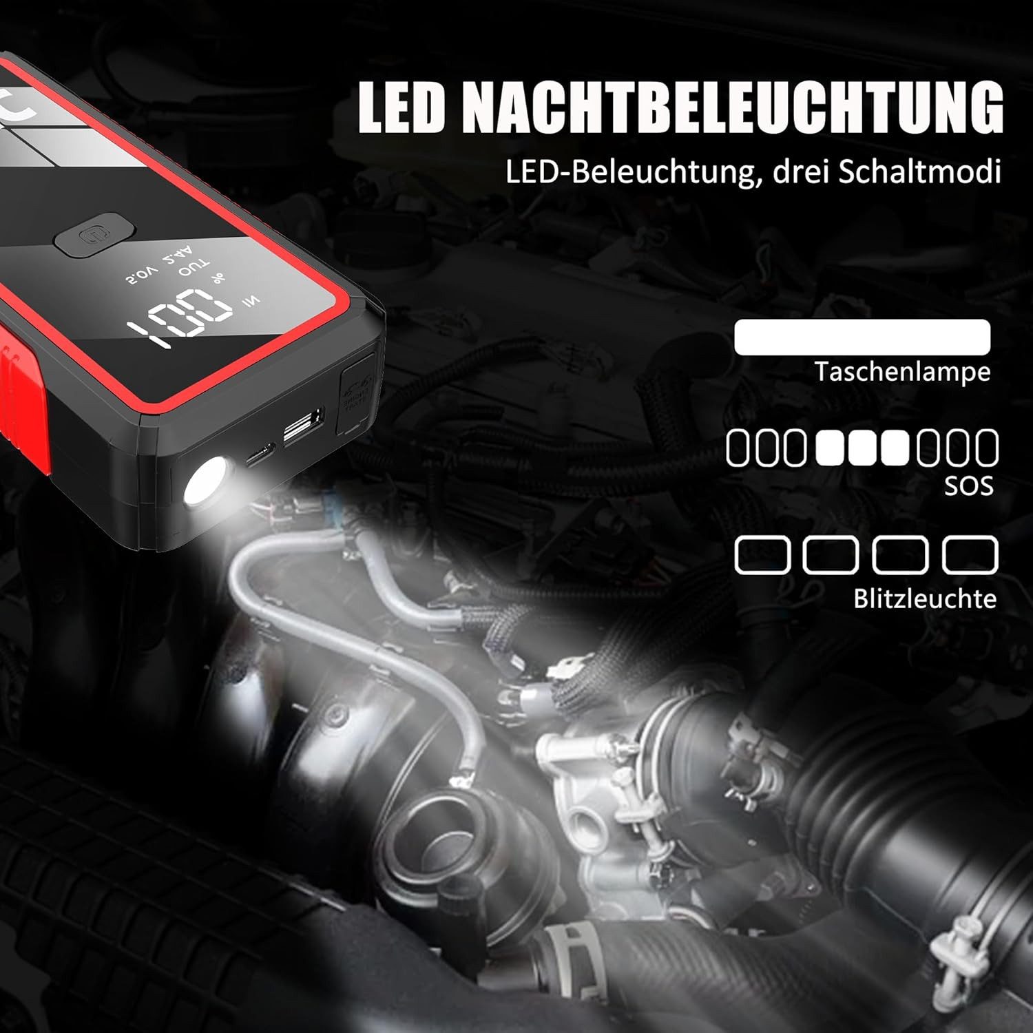 Athlix Starthilfe Powerbank 12V Auto Batterie Booster - Tragbarer Starter PKW Starthilfegerät 10000 mAh (12 V), 2000 A Spitzenstrom, 8-facher Sicherheitsschutz, – Bild 5 von 5