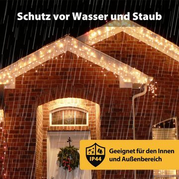 Salcar LED-Lichtervorhang LED Lichterkette Outdoor Eisregen Lichtervorhang Weihnachten Warmweiß, 8 Modi und Memory-Funktion, Wasserdicht, 10m