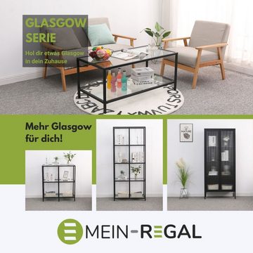 Mein-Regal Wohnzimmertisch, Glasgow Schwarz Metallgestell mit zwei Glasplatten