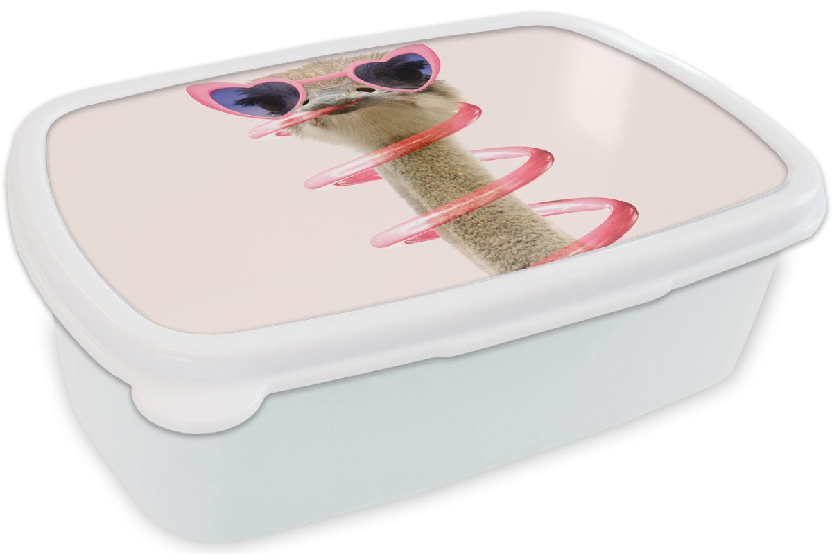 und Brotdose, - (2-tlg), Mädchen - Rosa Lunchbox MuchoWow und für Brotbox weiß Strauß Sonnenbrille Erwachsene, Kinder Tiere, Jungs für - Kunststoff,