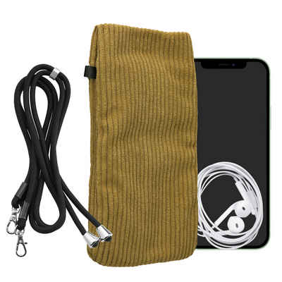 kwmobile Handyhülle Handytasche für Smartphones XXL - 7" Handy Tasche, Cord Handy Hülle Honiggelb mit Kordel - Handy Tasche