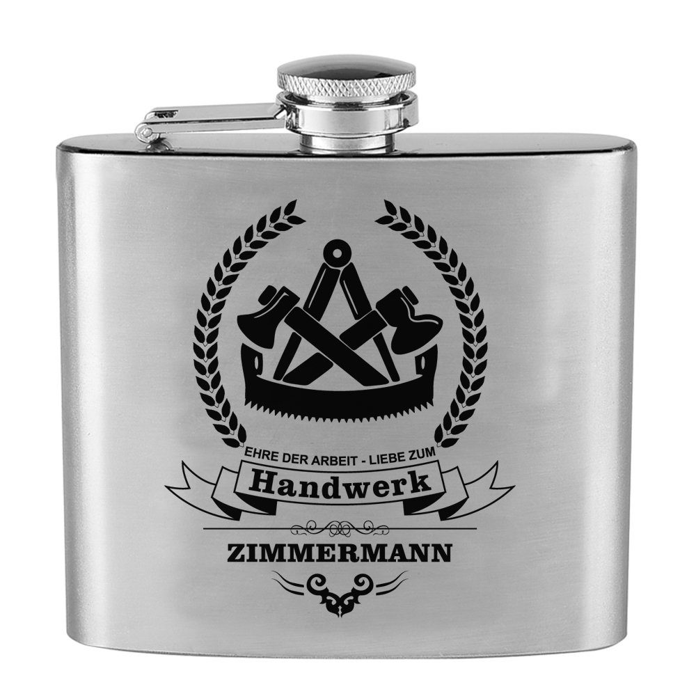 Lasernauten Flachmann Edelstahl Flachmann mit Gravur Zimmermann Handwerk Zunft Trinkflasche, Edelstahl