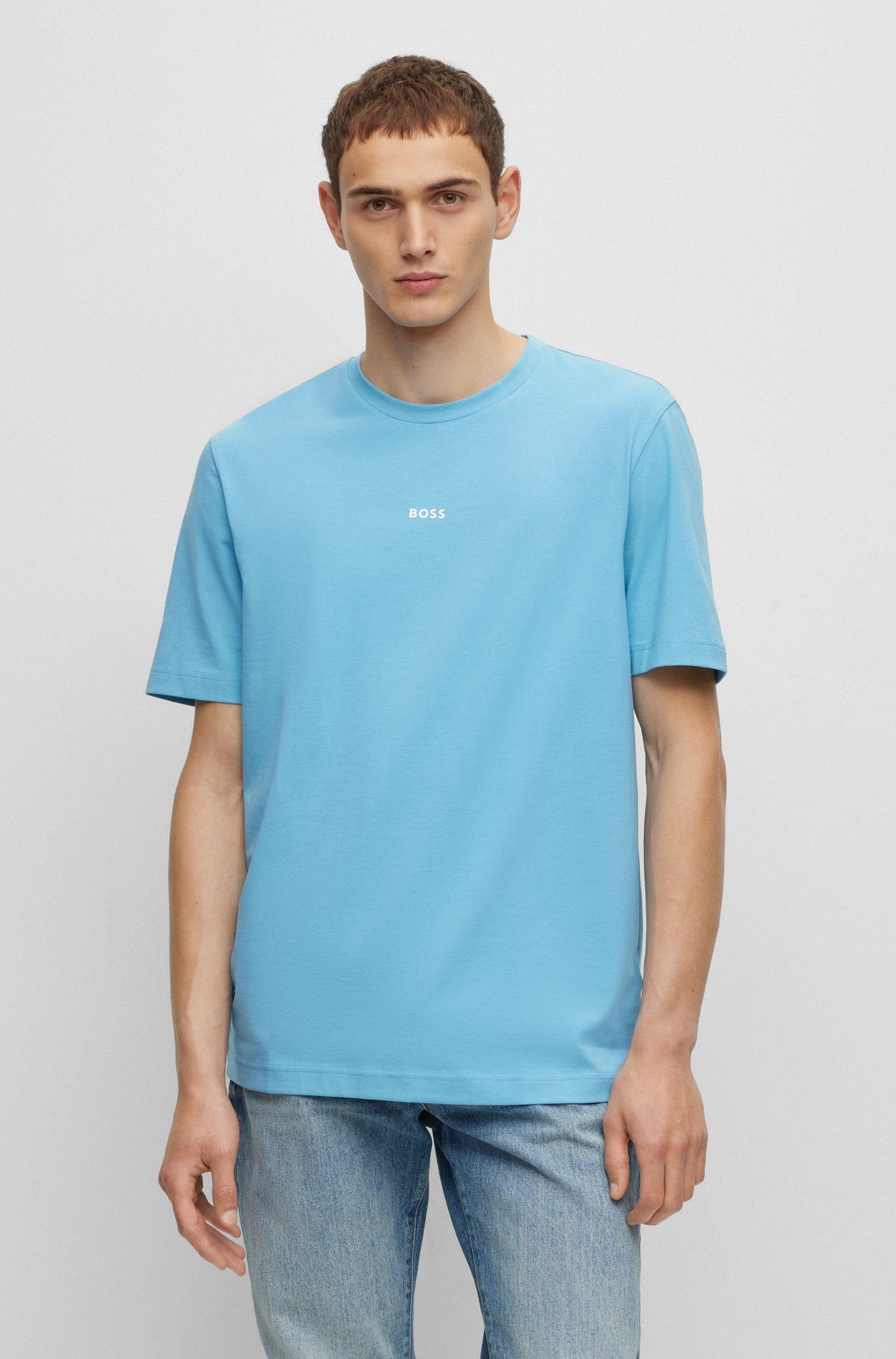 Rundhalsausschnitt T-Shirt mit Open_Blue493 TChup ORANGE BOSS