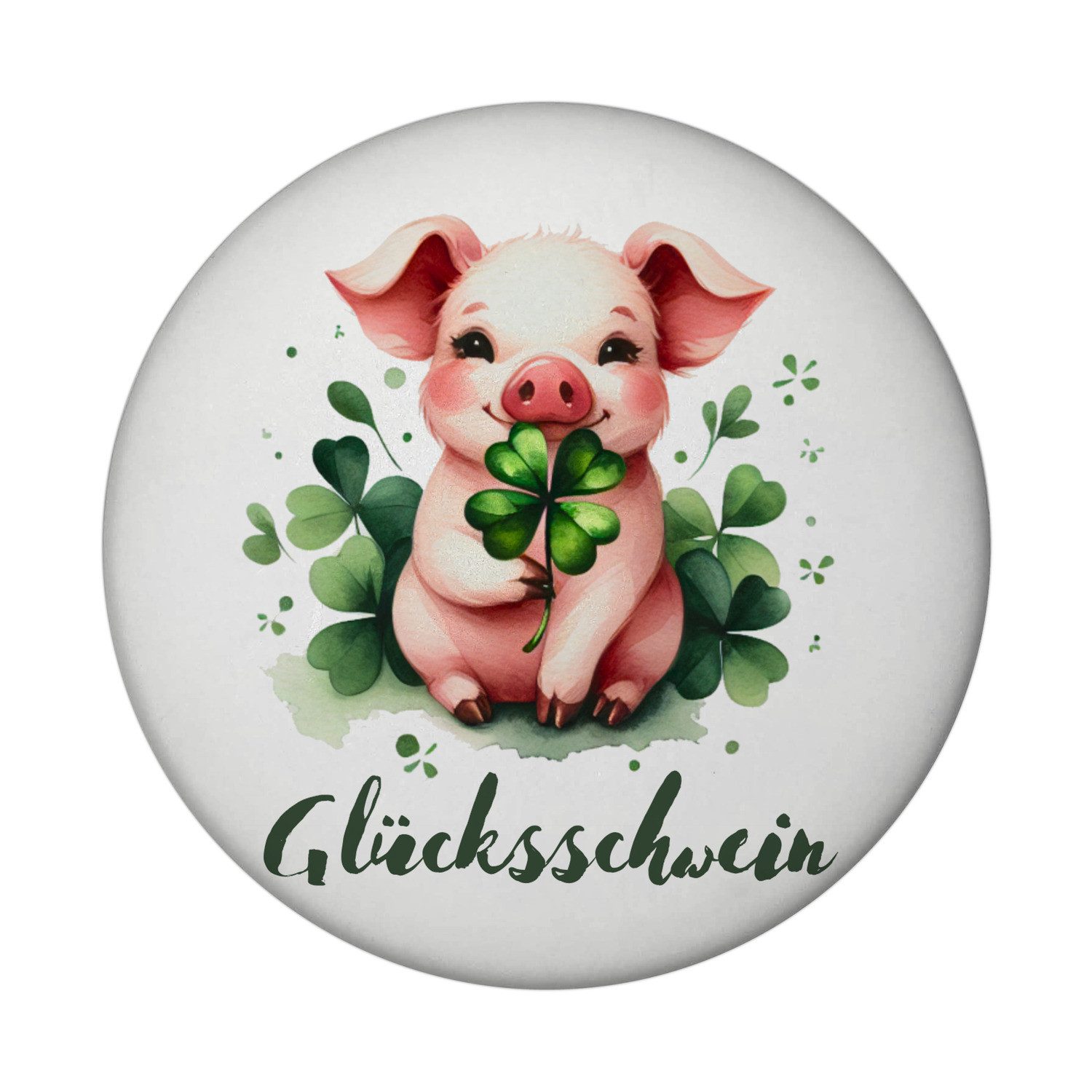 Magnet Glücksschwein mit Kleeblatt Magnet mit Flaschenöffner rund