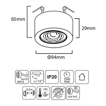 Maclean LED Einbaustrahler MCE462 / MCE464, ohne Leuchtmittel, LED, Halogen, für LED & Halogen Leuchtmittel, GU10 Fassung, max. 35 W, Schwenkbar