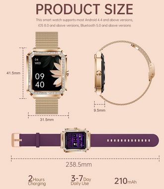 Erkwei Smartwatch (1,59 Zoll, Android, iOS), mit Telefonfunktion Fitnessuhr mit Schrittzähler Pulsuhr Schlafmonitor