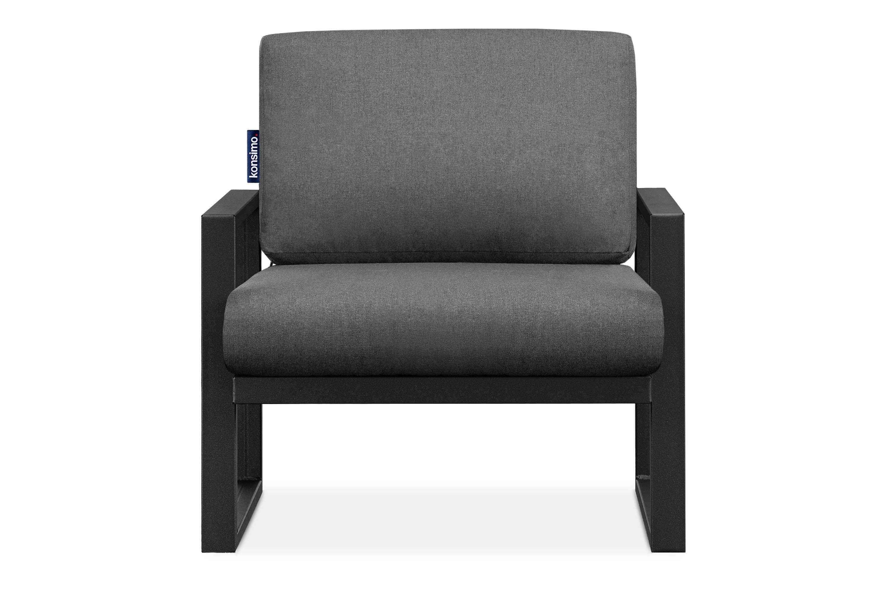 wasserabweisend, FRENA / Konsimo Sessel), (1x und schmutz- Gartensessel grau Rückenkissen, Garten-Sessel und bequeme Sitz- schwarz pflegeleicht, UV-Beständigkeit