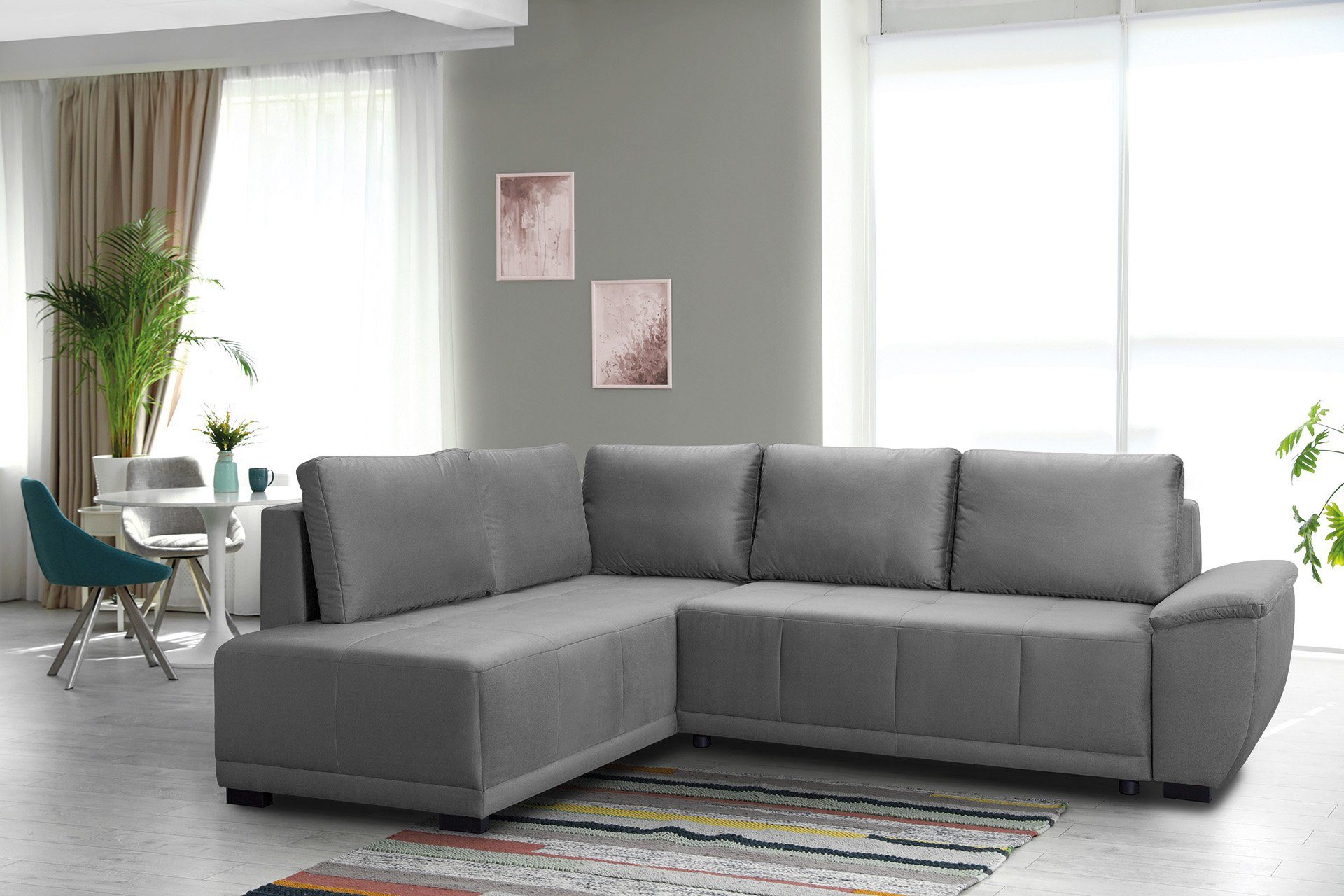 exxpo - sofa fashion Ecksofa, mane beidseitig, Schlaffunktion & Bettkasten, inkl. 5 Rückenkissen