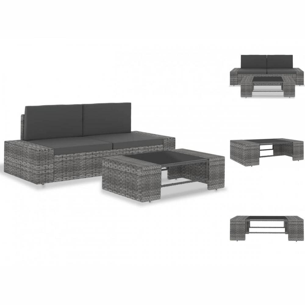 vidaXL Gartenbank »3tlg Garten Lounge Set Poly Rattan Grau Loungemöbel«