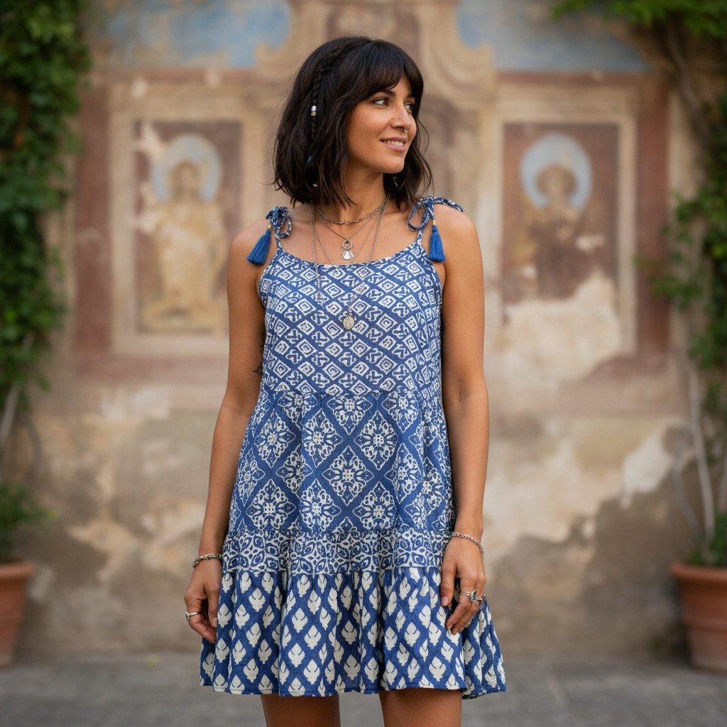 Guru-Shop Midikleid Boho Minikleid, luftiges Stufenkleid aus.. alternative Bekleidung